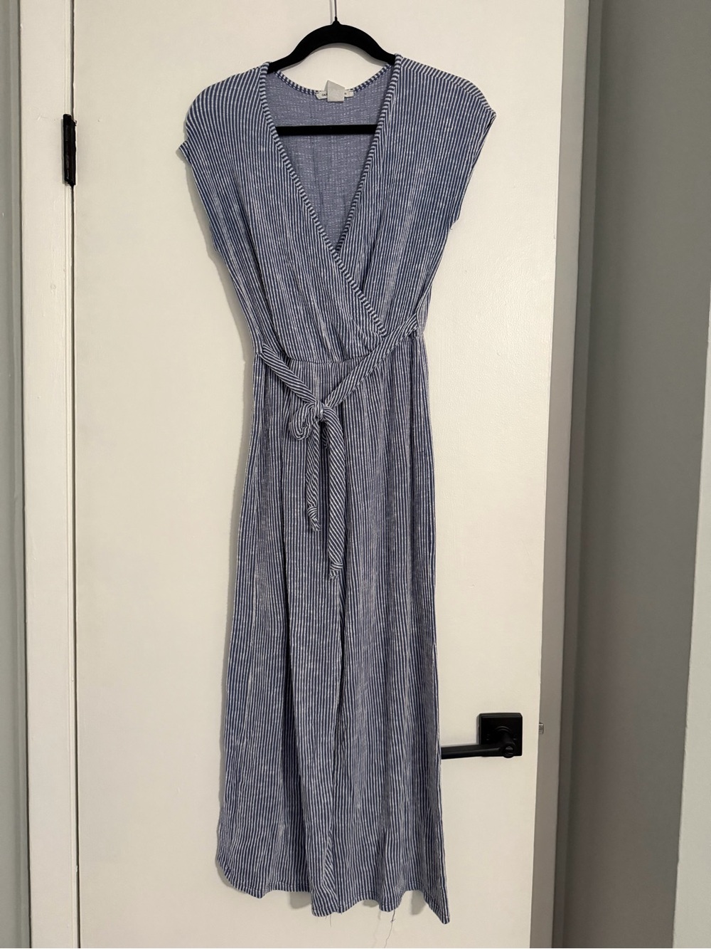 Caution To The Wind Blue Striped Wrap Midi Dress - Picture 2 of 5